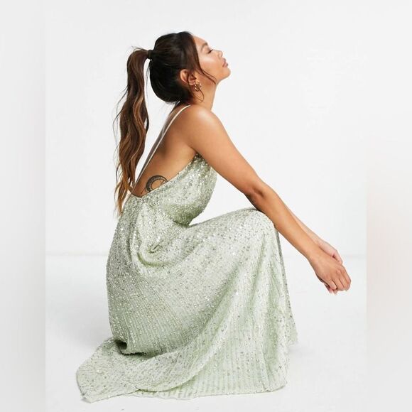 ASOS Edition Embellished Cami Midi Dress in Sage Green Size US 4 - Picture 1 of 10